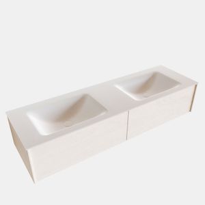 Badkamermeubel BWS Madrid Wit 150x45x30 cm Mat Witte Solid Surface Wastafel Dubbel (2 lades, 2 kraangaten)