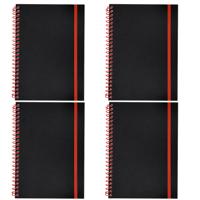 Notitieboekje Bilbo - 4x - A5 formaat - zwart / rood - 14 x 21 cm ? flexibele kaft ? lijntjes schrif