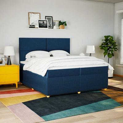 Boxspring met matras stof blauw 200x200 cm