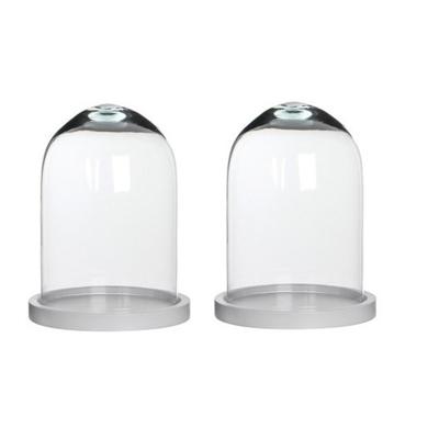 Mica Decorations Stolp Hella - 2x - glas en wit eikenhout - 17 x 23 cm