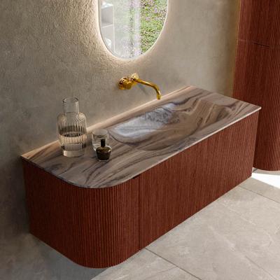 Badmeubel Mondiaz Kurve-Dlux | 115 cm | Meubelkleur Ruby | Wastafelkleur Sombra | Solid surface | Wasbak rechter zijde spoelbak | Zonder kraangat(en)