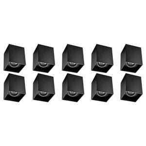 Opbouwspot 10 Pack - Pragmi Luxina Pro - GU10 Fitting - Opbouw Vierkant - Mat Zwart - Aluminium - Verdiept - Kantelbaar - 90mm