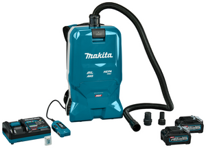 Makita VC012GM2NL1 40V Max Rugstofzuiger | 2x 4,0 ah accu&apos;s | Met snellader/machine aansluiting/ 3 adapters en AWS zender - VC012GM2NL1