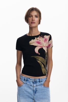 Orchidee T-shirt met korte mouwen - BLACK - M
