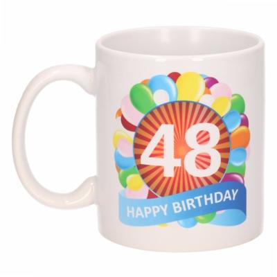 48 jaar Verjaardag koffiemok - cadeau beker - feestelijke ballonnen print - 300 ml - keramiek - wit 48 jaar Verjaardag koffiemok - cadeau beker - feestelijke ballonnen print - 300 ml - keramiek - wit