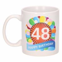 48 jaar Verjaardag koffiemok - cadeau beker - feestelijke ballonnen print - 300 ml - keramiek - wit