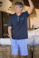 Katoenen shortama donkerblauwe ruiten