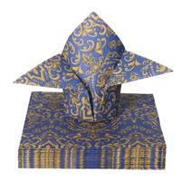 Tafel diner servetten - Blauw/goud Barok patroon thema - 20x stuks - 33 x 33 cm Tafel diner servetten - Blauw/goud Barok patroon thema - 20x stuks - 33 x 33 cm