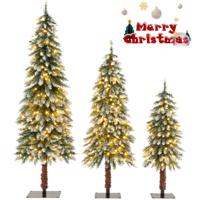 Set van 3 Kunstkerstbomen Besneeuwde Kerstboom met 129/231/369 PVC-Takken en 50/100/150 Warmwitte LED-Verlichting 90 /120 /150 cm