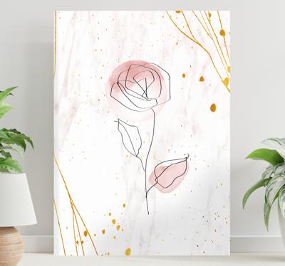 3D canvas schilderij Roos op gouden achtergrond