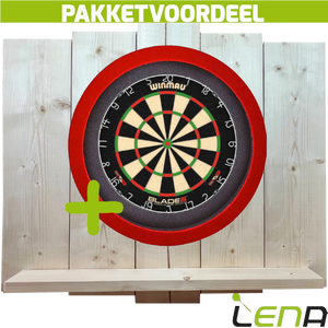 Winmau Blade 6 + Lena Dartbordverlichting Basic Rood + Lena Wooden Wall Protector