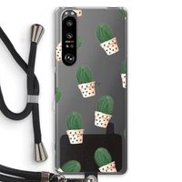 Cactusprint roze: Sony Xperia 1 III Transparant Hoesje met koord