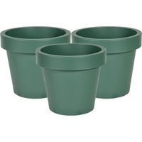 Plantenpot/bloempot - 3x - kunststof - donkergroen - Tuin buiten - D25 x H22 cm