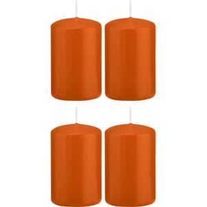 Cilinderkaars/stompkaars - 4x - oranje - 5 x 8 cm - 18 branduren