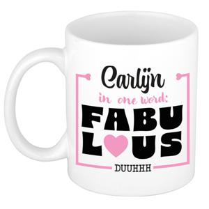 Naam mok Carlijn - wit - Fabulous - keramiek - 300 ml - cadeau collega beker