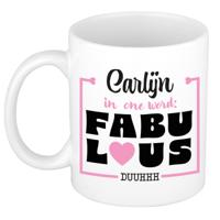 Naam mok Carlijn - wit - Fabulous - keramiek - 300 ml - cadeau collega beker - thumbnail