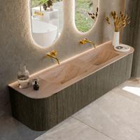 Badmeubel Mondiaz Kurve-Dlux | 180 cm | Meubelkleur Shadow | Wastafelkleur Saba | Solid surface | Wasbak beide zijden spoelbak | Zonder kraangat(en)
