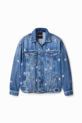 Spijkerjack met madeliefjes - BLUE - L