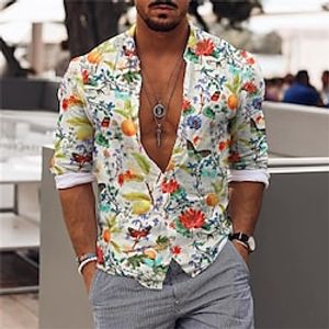 Voor heren Overhemd Grafisch overhemd Aloha-shirt Bloemig Strijkijzer Wit Blozend Roze blauw Paars Groen Casual Dagelijks Lange mouw Afdrukken Button-omlaag Kleding Sport Modieus Ontwerper Casual Lightinthebox