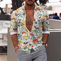 Voor heren Overhemd Grafisch overhemd Aloha-shirt Bloemig Strijkijzer Groen blauw Paars Blozend Roze Wit Casual Dagelijks Lange mouw Button-omlaag Afdrukken Kleding Sport Modieus Ontwerper Casual Lightinthebox