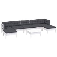 vidaXL 8-delige Loungeset met kussens grenenhout wit - thumbnail