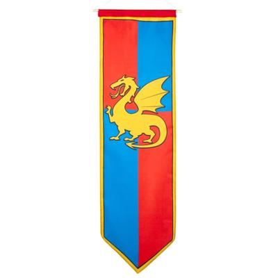 Ridder banier - blauw/rood - met draak - 100 x 30 cm - nylon - vlag - riddervlag