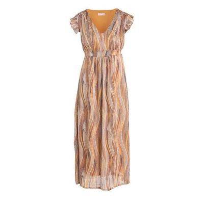 Cassis maxi jurk met all over print en ruches camel Cassis maxi jurk met all over print en ruches camel