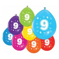 Globos Ballonnen 2-zijdig geprint cijfer 9, 8st. - thumbnail