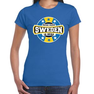 Have fear Sweden is here / Zweden supporter t-shirt blauw voor dames