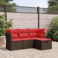 4-delige Loungeset met kussens poly rattan bruin
