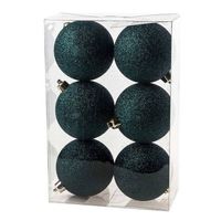 6x Kunststof kerstballen glitter petrol blauw 8 cm kerstboom versiering/decoratie - Kerstbal