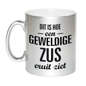 Zilveren geweldige zus cadeau koffiemok / theebeker 330 ml