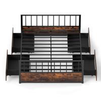 Dubbel Metalen Bedframe met Vier Lades Industrieel Platformbed met Hoofdeinde en Voeteneinde Stevige Metalen Lattenbodem ter Ondersteuning van de Matras