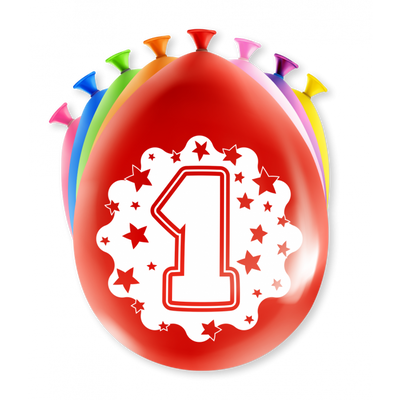 Party Ballonnen Hoera 1 Jaar - 8 Stuks