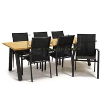 Tuinstoel Delia zwart hoge rug met Ambassador 240 cm teaktafel