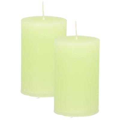Atmosphera Stompkaars - 2x - lime groen - 5 x 8 cm - klein rustiek model - cilinderkaars - kaars