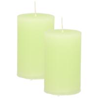 Atmosphera Stompkaars - 2x - lime groen - 5 x 8 cm - klein rustiek model - cilinderkaars - kaars