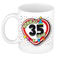 Verjaardag cadeau mok leeftijd 35 jaar - hartje verkeersbord - multi - keramiek - 300 ml   -