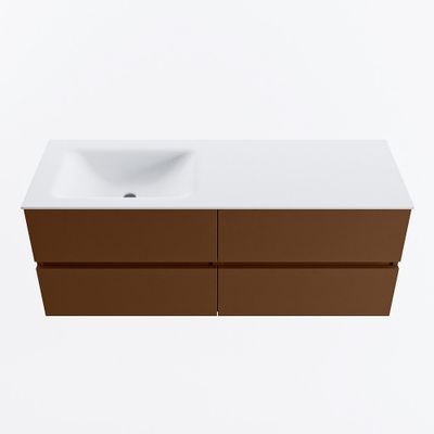 MONDIAZ VICA 130cm badmeubel onderkast Rust 4 lades. Wastafel CLOUD links 1 kraangat, kleur Talc.