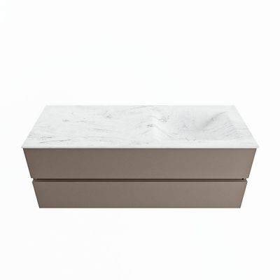 MONDIAZ VICA-DLUX 130cm badmeubel onderkast Smoke 2 lades. Inbouw wastafel CLOUD rechts 1 kraangat, kleur Opalo.