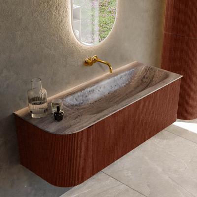 Badmeubel Mondiaz Kurve-Dlux | 125 cm | Meubelkleur Ruby | Wastafelkleur Oza | Solid surface | Wasbak rechter zijde spoelbak | Zonder kraangat(en)