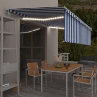 Luifel automatisch rolgordijn LED windsensor 5x3 m blauw en wit