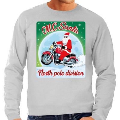 Foute Kersttrui - sweater - MC Santa North Pole division - motorrijders - bikers - grijs - voor here