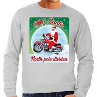 Foute Kersttrui - sweater - MC Santa North Pole division - motorrijders - bikers - grijs - voor here