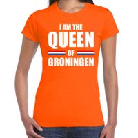 Koningsdag t-shirt I am the Queen of Groningen oranje voor dames