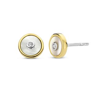 TI SENTO-Milano 7926MW Oorknoppen zilver-synth.kristal-parelmoer goud-en zilverkleurig-wit 7 mm