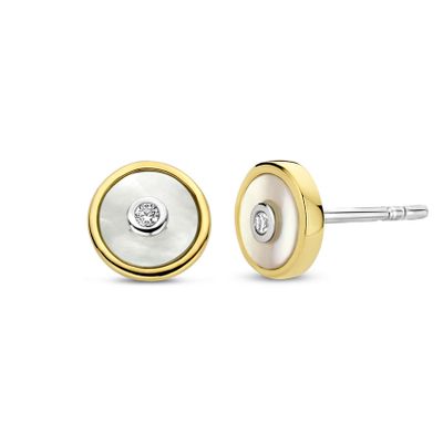 TI SENTO-Milano 7926MW Oorknoppen zilver-synth.kristal-parelmoer goud-en zilverkleurig-wit 7 mm