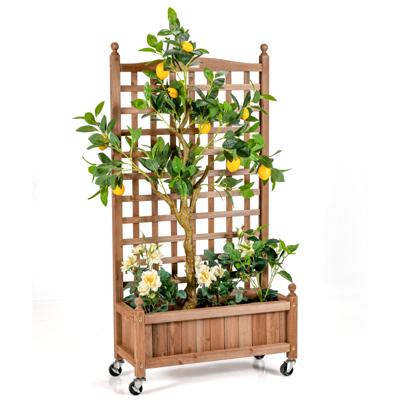 Bloembak met Klimrek Plantenbak Hout op Wielen voor Klimplanten 64 x 28 x 127 cm Bruin