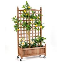 Bloembak met Klimrek Plantenbak Hout op Wielen voor Klimplanten 64 x 28 x 127 cm Bruin