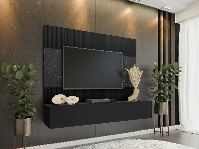 Tv-meubel DORINI 180 cm zwart/marmer zwart